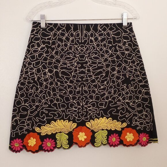 PSNY by Saman Petite Black Floral Embroidered Cotton Skirt - Picture 5 of 7